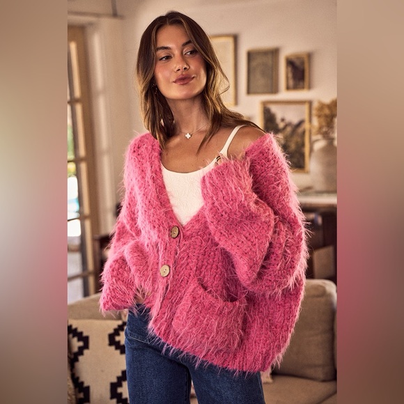 SO ME Soft Touch Hairy Loose Fit Cozy Sweater Cardigan - Picture 14 of 16